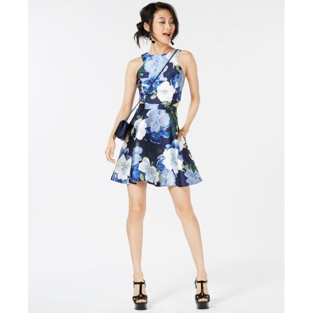 Speechless Juniors Floral Print Cutout Dress